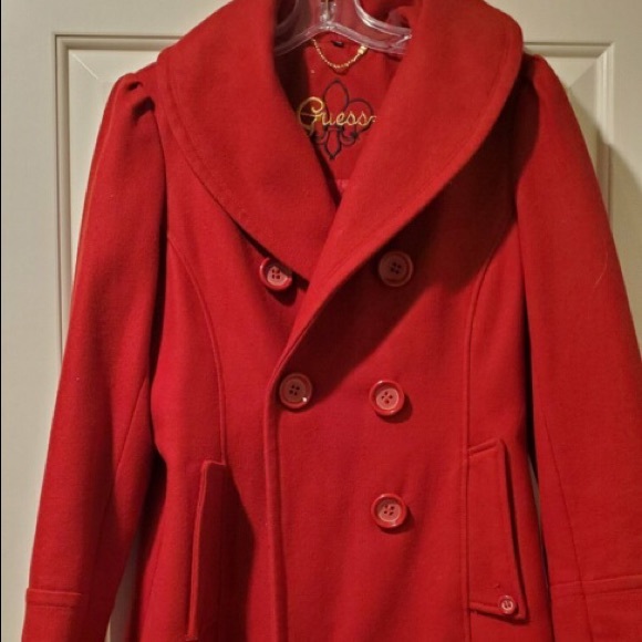 GUESS Deep Red Pea coat - Picture 1 of 4